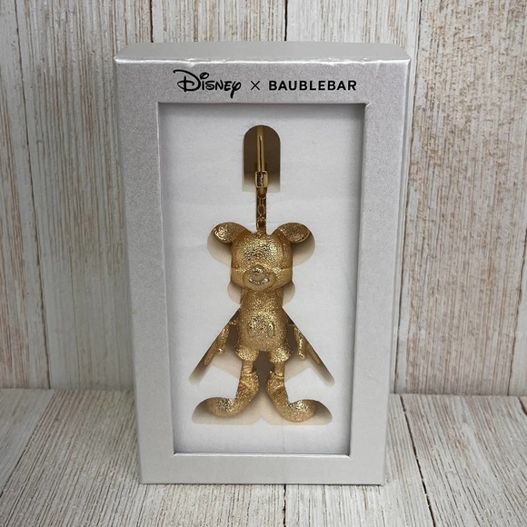Disney x Baublebar NIB Gold Metallic Mickey Mouse Bag Charm Keychain - Picture 1 of 2